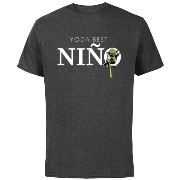 Star Wars Yoda Best Niño Lightsaber Gift Familia Spanish- Short Sleeve Cotton T-Shirt for Adults - Customized-Charcoal