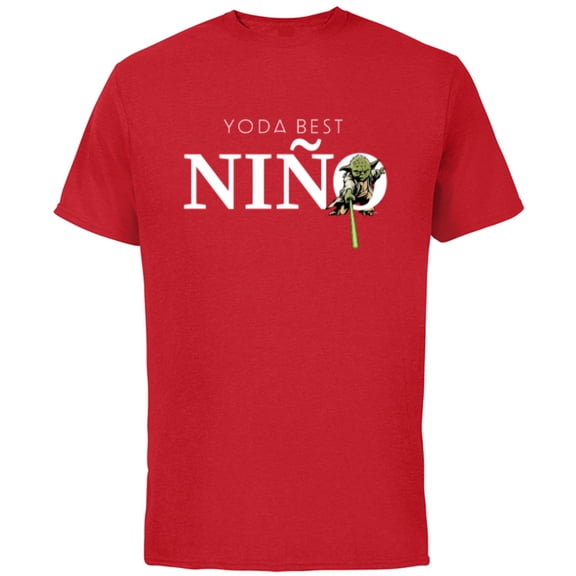 Star Wars Yoda Best Niño Lightsaber Gift Familia Spanish- Short Sleeve Cotton T-Shirt for Adults - Customized-Red
