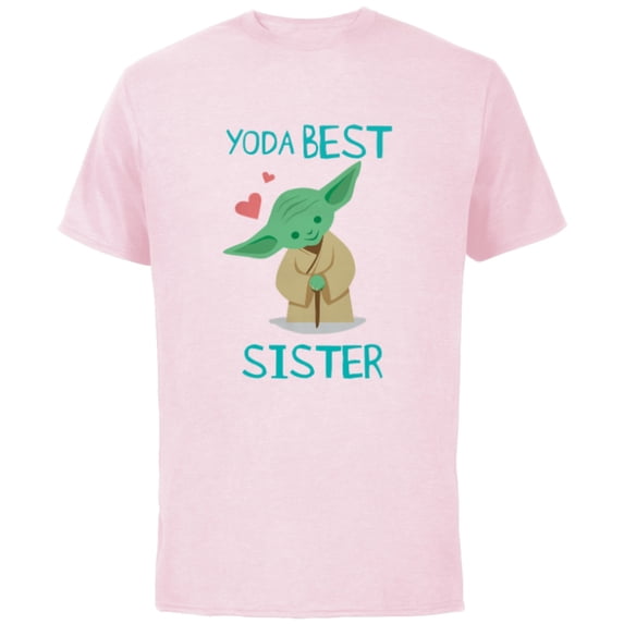 Star Wars Yoda Best Sister Yoda Chibi Portrait Family- Short Sleeve Cotton T-Shirt for Adults - Customized-Soft Pink