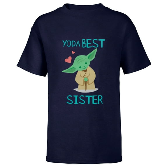 Star Wars Yoda Best Sister Yoda Chibi Portrait Family- Short Sleeve T-Shirt for Kids - Customized-Navy