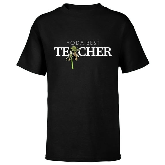Star Wars Yoda Best Teacher Lightsaber Teacher’s Day Gift- Short Sleeve T-Shirt for Kids - Customized-Black
