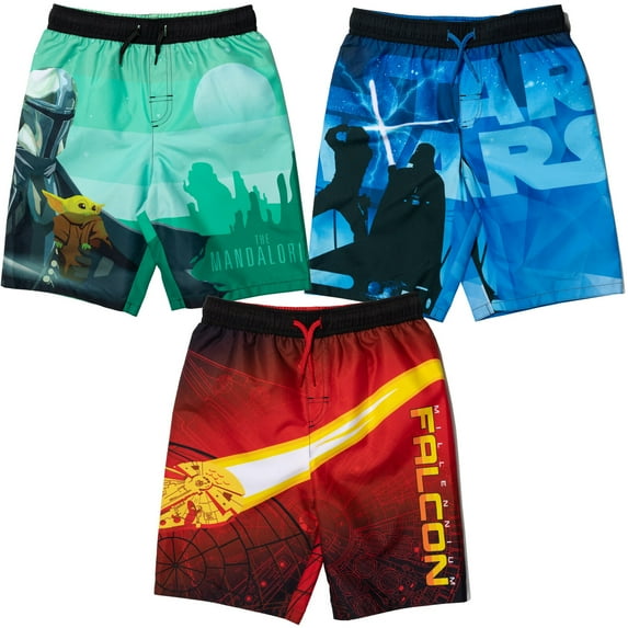 Star Wars Yoda Big Boys 3 Pack Swim Trunks Bathing Suits Little Kid to Big Kid