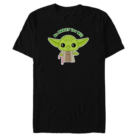 Star Wars Yoda Cute Christmas Holiday Be Merry You Will - Short Sleeve Blended T-Shirt for Adults - Customized-Black