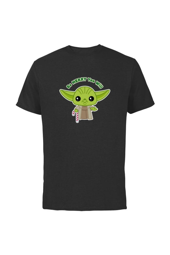 Yoda Cute Christmas Holiday Be Merry You Will - Short Sleeve Cotton T-Shirt for Adults - Customized-Black