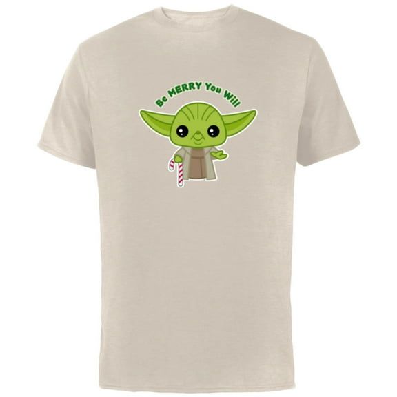Star Wars Yoda Cute Christmas Holiday Be Merry You Will - Short Sleeve Cotton T-Shirt for Adults - Customized-Natural