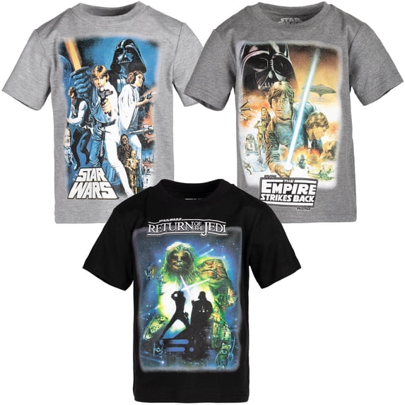 Star Wars Yoda Darth Vader Boba Fett Big Boys 3 Pack T-Shirts Little Kid to Big Kid