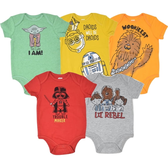Star Wars Baby Boys' 5-Pack Short Sleeve Bodysuits Star Wars Yellow Red