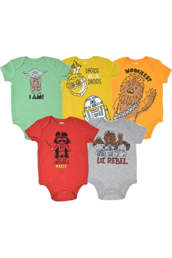 Yoda Darth Vader R2-D2 Infant Baby Boys 5 Pack Bodysuits Newborn to Infant