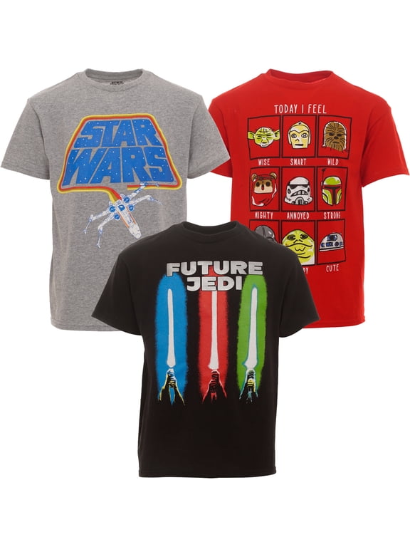 Little Boys' 3-Pack Short Sleeve T-Shirts Grey Black Red