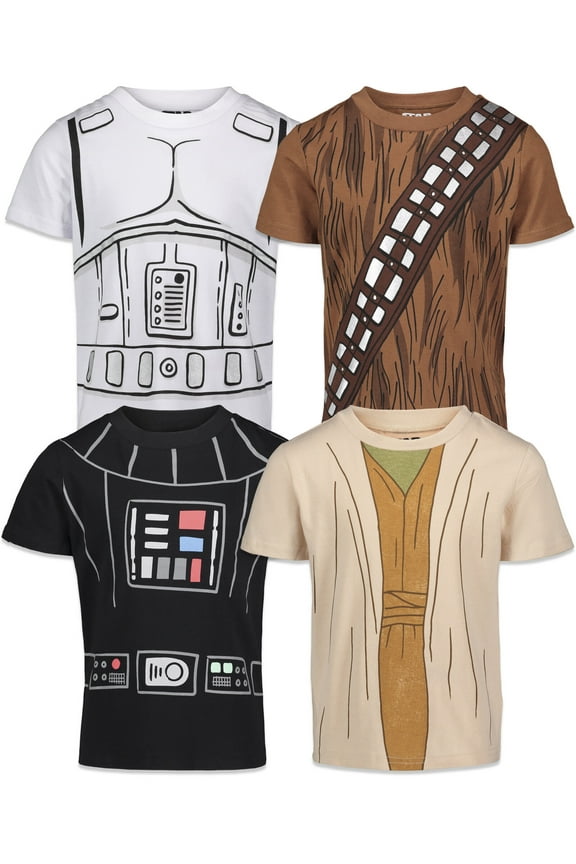 Yoda Darth Vader Stormtrooper Toddler Boys 4 Pack T-Shirts Toddler to Big Kid