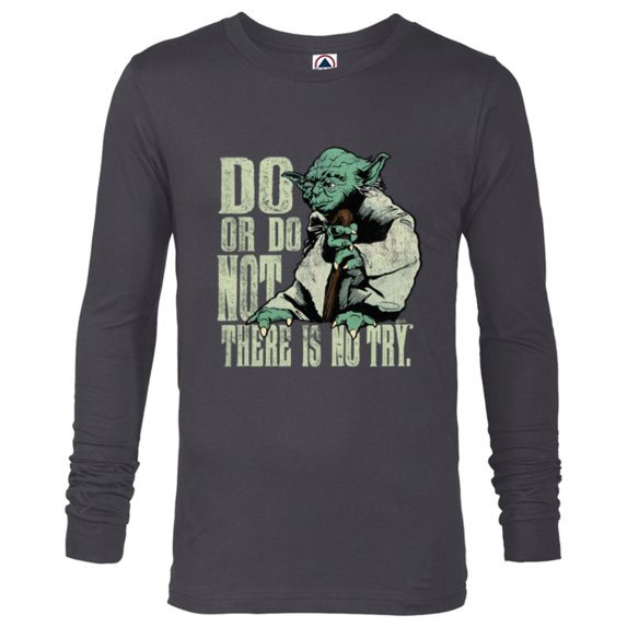 Star Wars Yoda Do or Do Not There is No Try Vintage Style - Long Sleeve T-Shirt for Men - Customized-Charcoal Heather