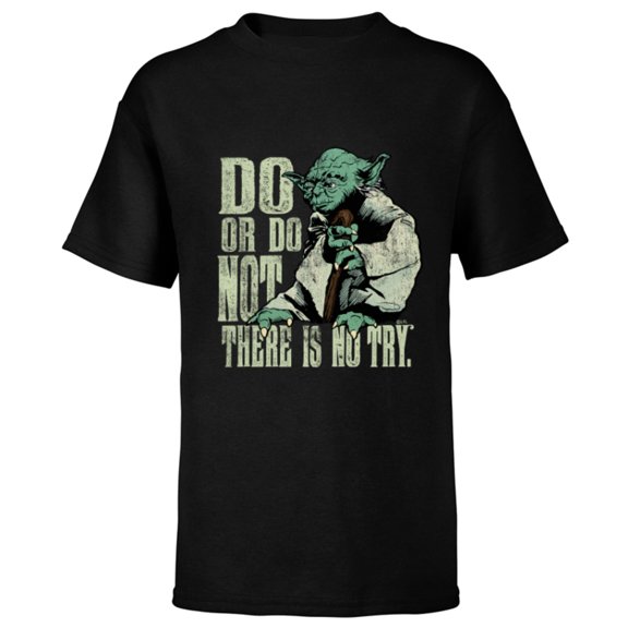 Star Wars Yoda Do or Do Not There is No Try Vintage Style - Short Sleeve T-Shirt for Kids - Customized-Black