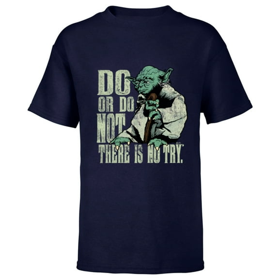 Star Wars Yoda Do or Do Not There is No Try Vintage Style - Short Sleeve T-Shirt for Kids - Customized-Navy