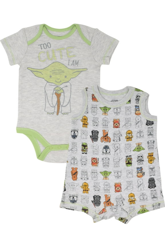 Yoda Infant Baby Boys Bodysuit and Romper White / Grey 12 Months