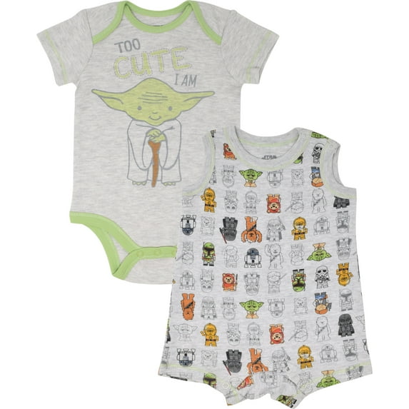 Star Wars Yoda Infant Baby Boys Bodysuit and Romper White / Grey 18 Months