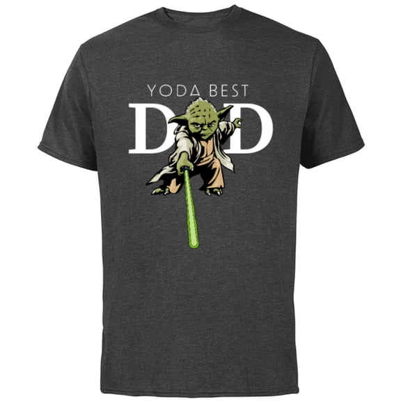 Star Wars Yoda Lightsaber Best Dad Father's Day - Short Sleeve Cotton T-Shirt for Adults - Customized-Charcoal