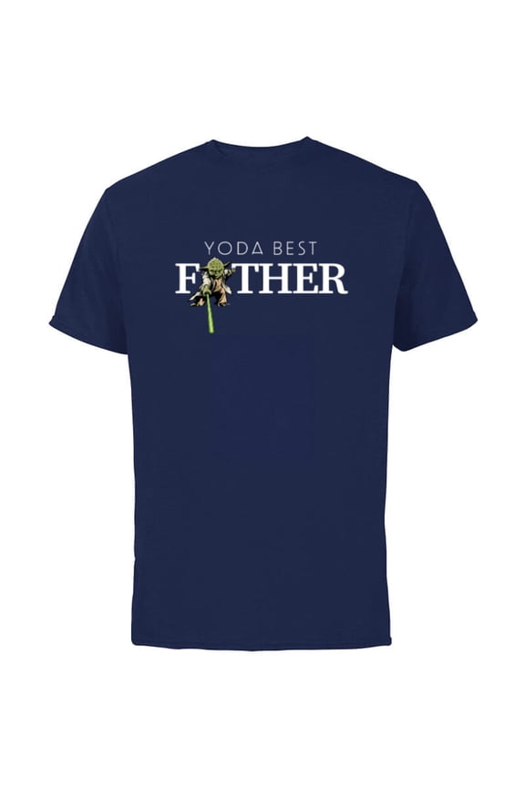 Yoda Lightsaber Best Father Birthday Father's Day - Short Sleeve Cotton T-Shirt for Adults - Customized-Navy