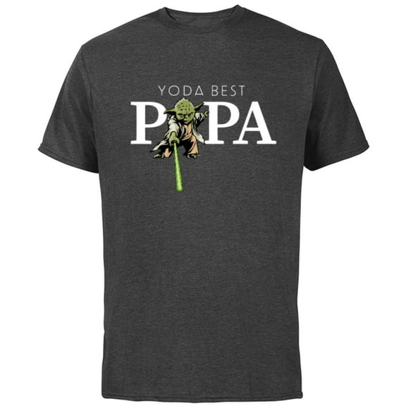 Star Wars Yoda Lightsaber Best Papa Birthday Father's Day - Short Sleeve Cotton T-Shirt for Adults - Customized-Charcoal
