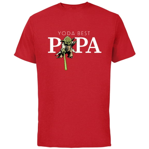 Star Wars Yoda Lightsaber Best Papa Birthday Father's Day - Short Sleeve Cotton T-Shirt for Adults - Customized-Red