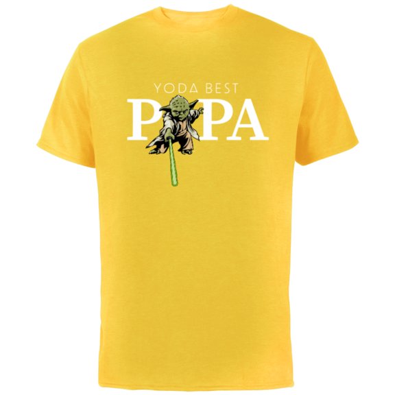 Star Wars Yoda Lightsaber Best Papa Birthday Father's Day - Short Sleeve Cotton T-Shirt for Adults - Customized-Yellow
