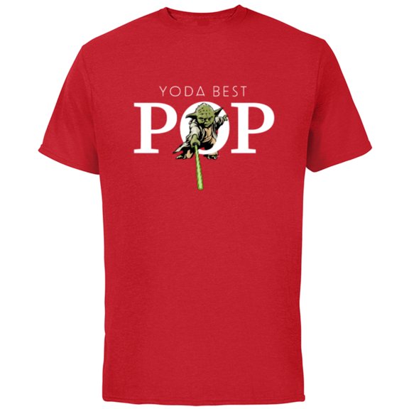 Star Wars Yoda Lightsaber Best Pop Birthday Father's Day - Short Sleeve Cotton T-Shirt for Adults - Customized-Red