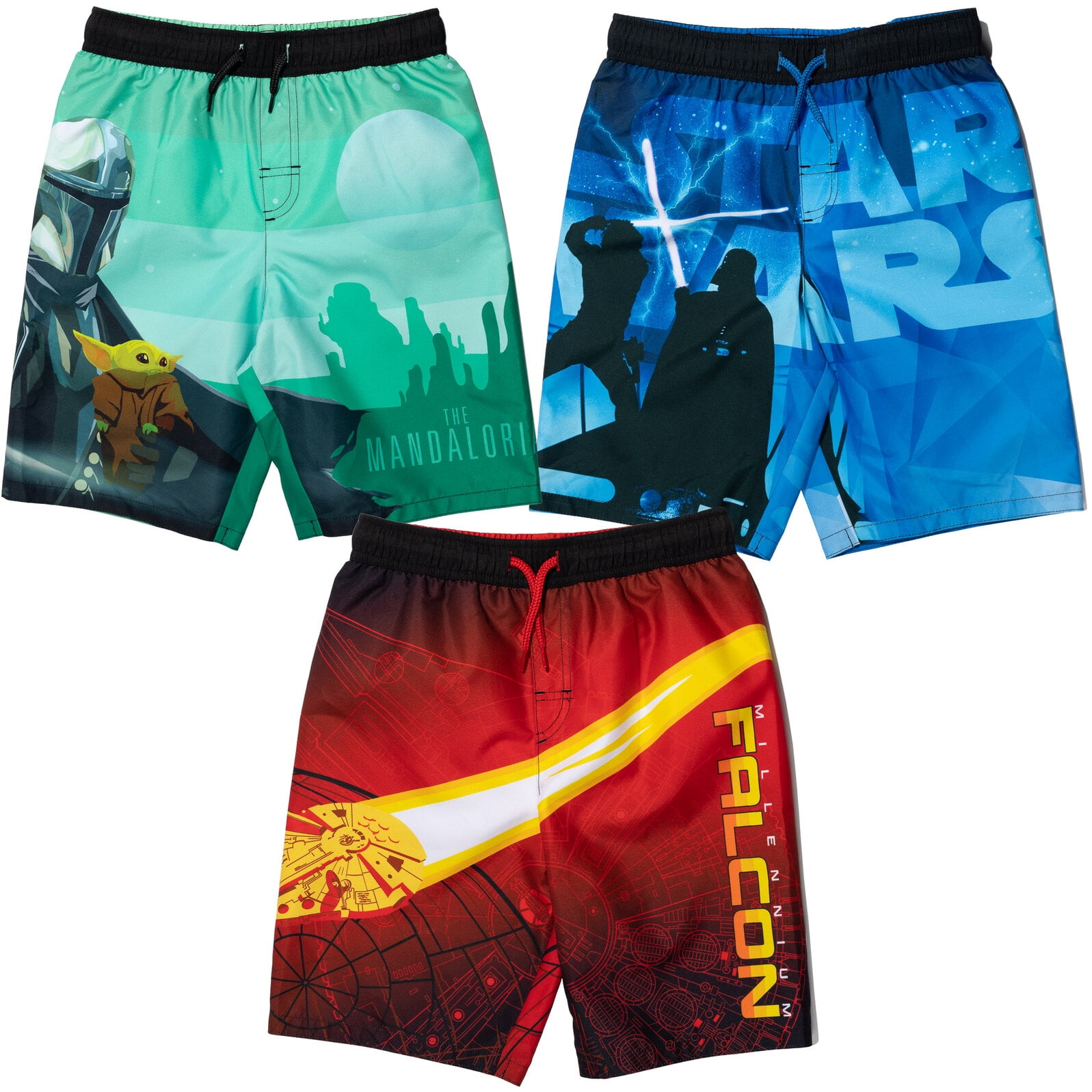Star Wars Yoda Little Boys 3 Pack Swim Trunks Bathing Suits Little Kid to Big Kid