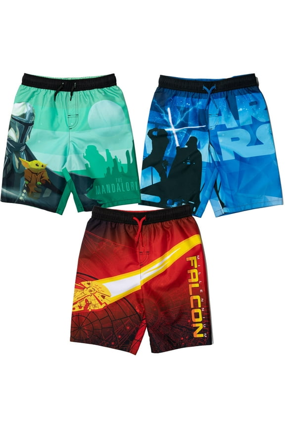 Yoda Little Boys 3 Pack Swim Trunks Bathing Suits Little Kid to Big Kid