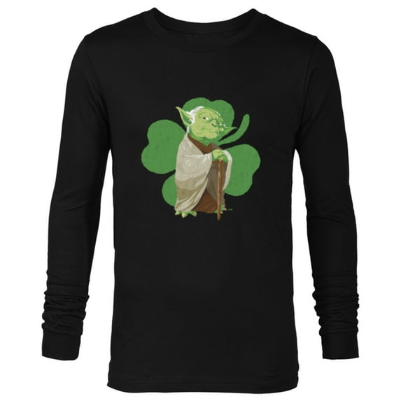Star Wars Yoda Lucky Shamrock St. Patrick’s Day - Long Sleeve T-Shirt for Men - Customized-Black