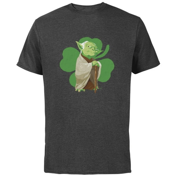 Star Wars Yoda Lucky Shamrock St. Patrick’s Day - Short Sleeve Cotton T-Shirt for Adults - Customized-Charcoal