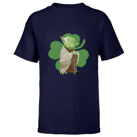 Star Wars Yoda Lucky Shamrock St. Patrick’s Day - Short Sleeve T-Shirt for Kids - Customized-Navy