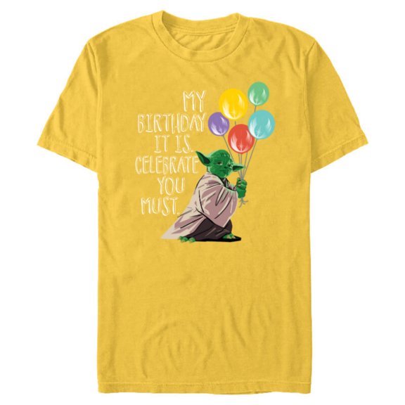 Star Wars Yoda “My Birthday It Is, Celebrate You Must” - Short Sleeve Blended T-Shirt for Adults - Customized-Yellow