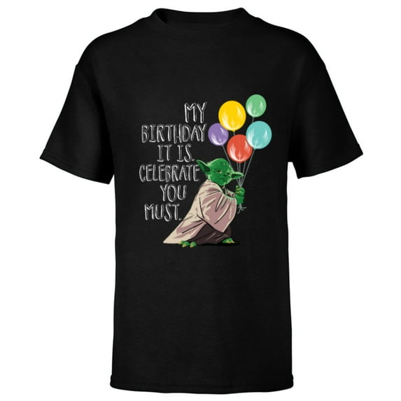 Star Wars Yoda “My Birthday It Is, Celebrate You Must” - Short Sleeve T-Shirt for Kids - Customized-Black
