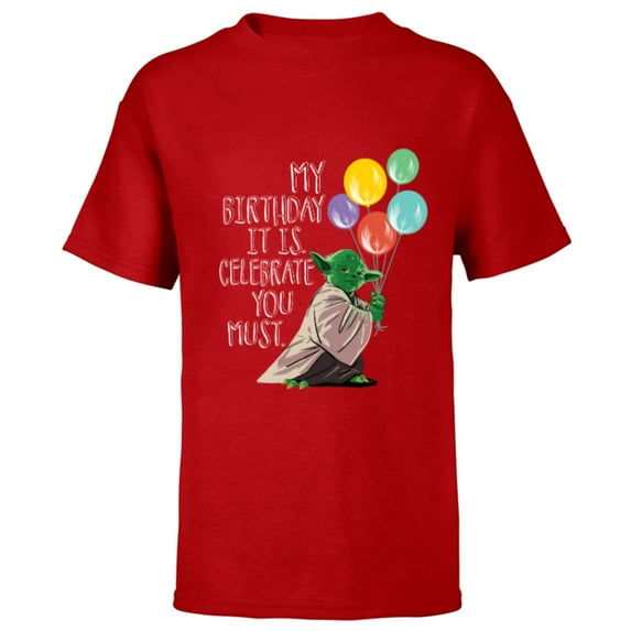 Star Wars Yoda “My Birthday It Is, Celebrate You Must” - Short Sleeve T-Shirt for Kids - Customized-Red