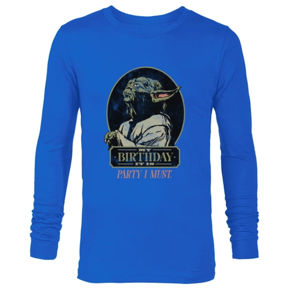 Star Wars Yoda “My Birthday It Is, Party I Must” Distressed - Long Sleeve T-Shirt for Men - Customized-Navy