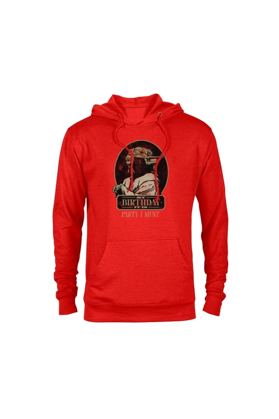 Yoda “My Birthday It Is, Party I Must” Distressed - Pullover Hoodie for Adults - Customized-Red