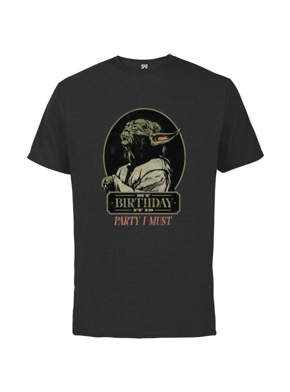 Star Wars Yoda “My Birthday It Is, Party I Must” Distressed - Short Sleeve Cotton T-Shirt for Adults - Customized-Black