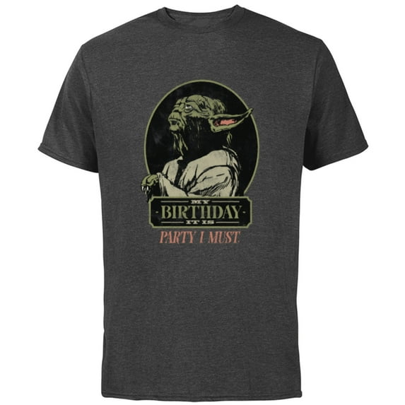 Star Wars Yoda “My Birthday It Is, Party I Must” Distressed - Short Sleeve Cotton T-Shirt for Adults - Customized-Charcoal