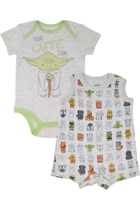 Yoda Newborn Baby Boys Bodysuit and Romper White / Grey 0-3 Months