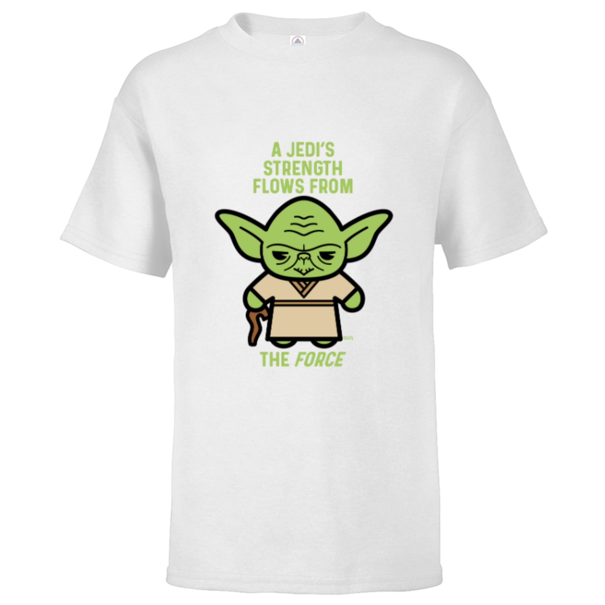 Star Wars Yoda Quote A Jedi's Strength Flows from the Force - Short Sleeve T -Shirt for Kids - Customized-White