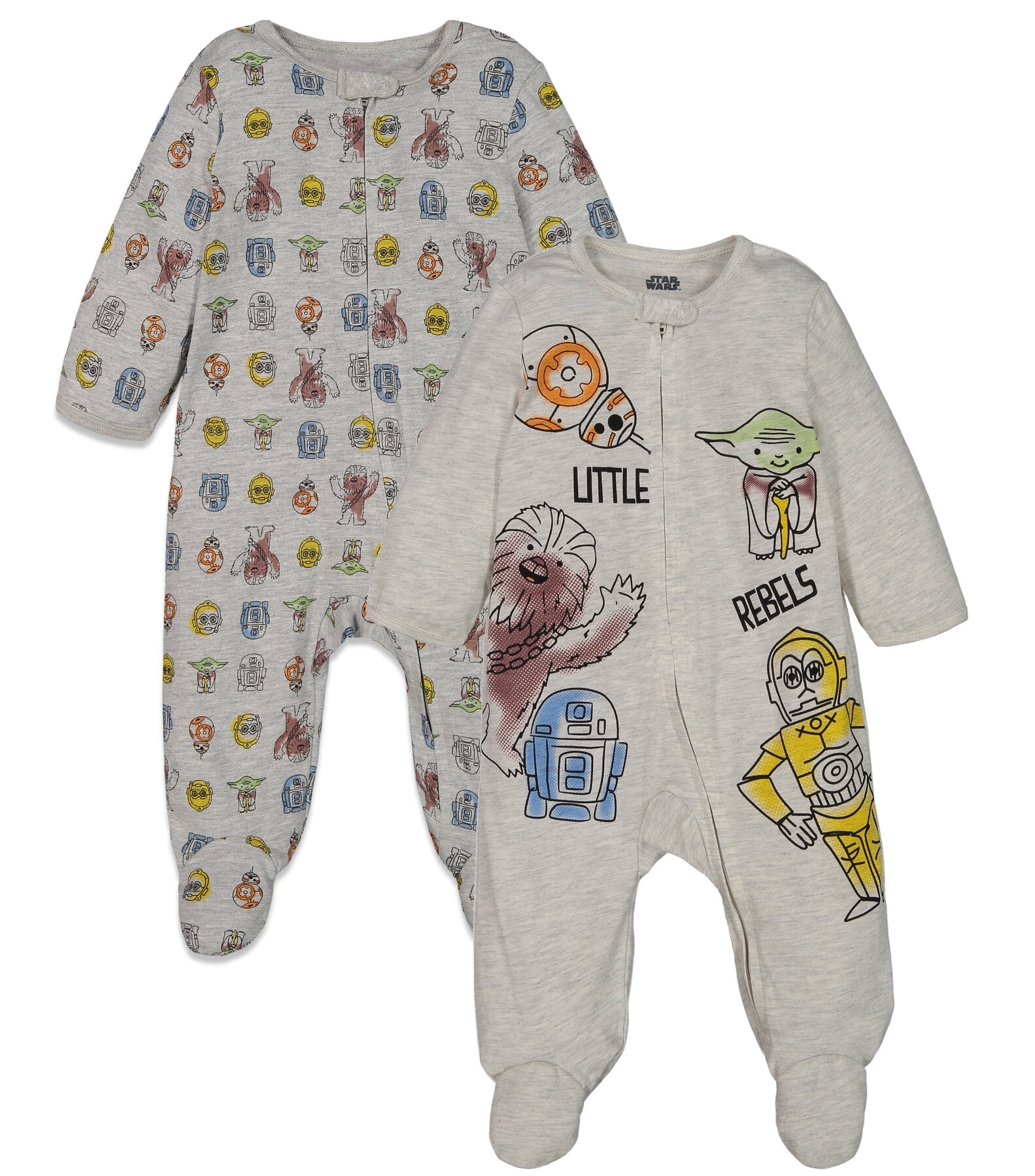 Star Wars Yoda R2-D2 Chewbacca Infant Baby Boys 2 Pack Zip Up Sleep N ...