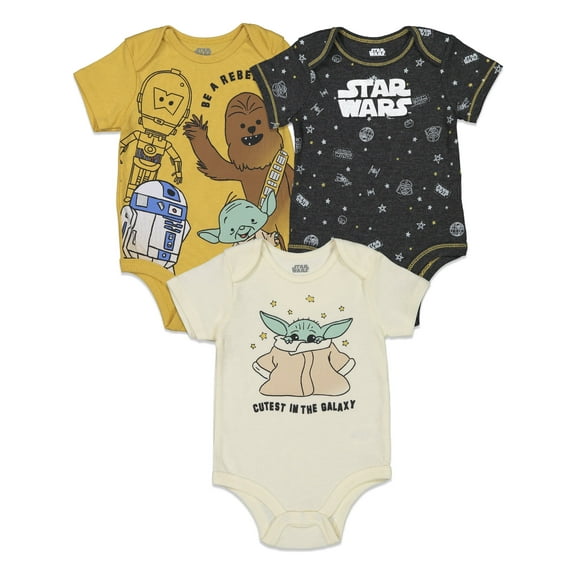 Star Wars Yoda R2-D2 Chewbacca Infant Baby Boys 3 Pack Bodysuits Newborn to Infant