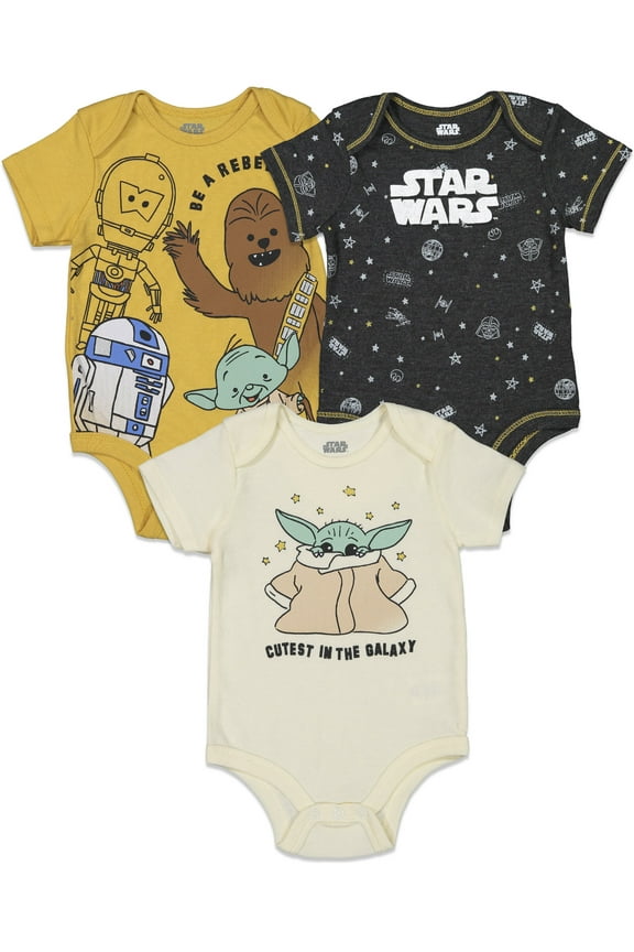 Yoda R2-D2 Chewbacca Newborn Baby Boys 3 Pack Bodysuits Newborn to Infant