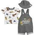 thumbnail image 1 of Star Wars Yoda R2-D2 Chewbacca Newborn Baby Boys French Terry Short Overalls T-Shirt and Hat 3 Piece Outfit Set Newborn to Infant, 1 of 5