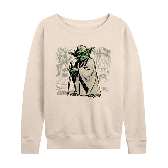 Star Wars - Yoda Sketch Women's Lightweight French Terry Wide Neck Long Sleeve Graphic Shirt