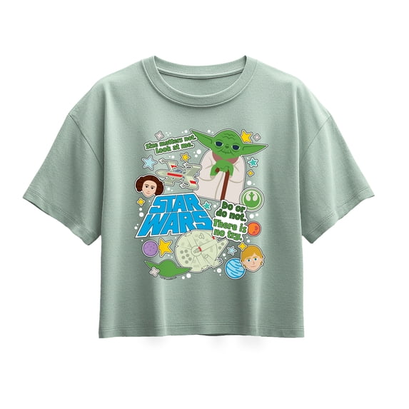 Star Wars - Yoda Stickers - Youth Girls Boxy T-Shirt