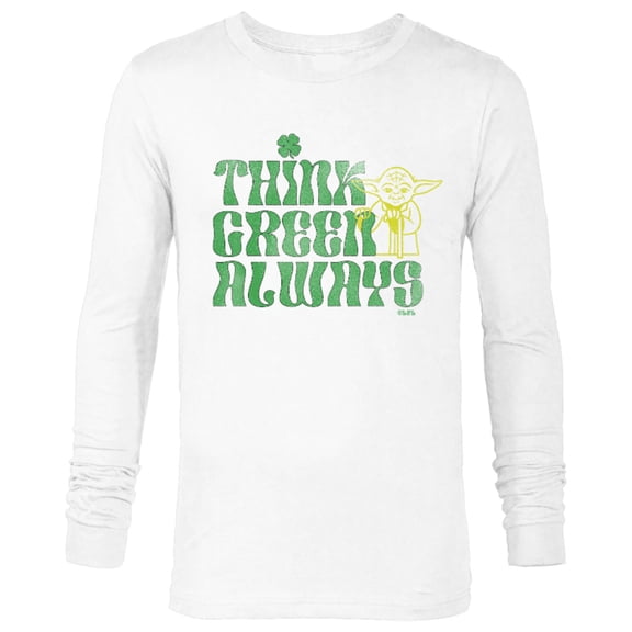 Star Wars Yoda Think Green Always St. Patrick’s Day - Long Sleeve T-Shirt for Men - Customized-White