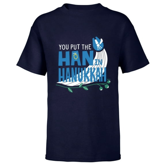 Star Wars You Put the Han in Hanukkah Millennium Falcon - Short Sleeve T-Shirt for Kids - Customized-Navy