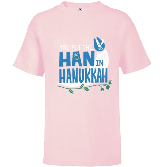 Star Wars You Put the Han in Hanukkah Millennium Falcon - Short Sleeve T-Shirt for Kids - Customized-Soft Pink
