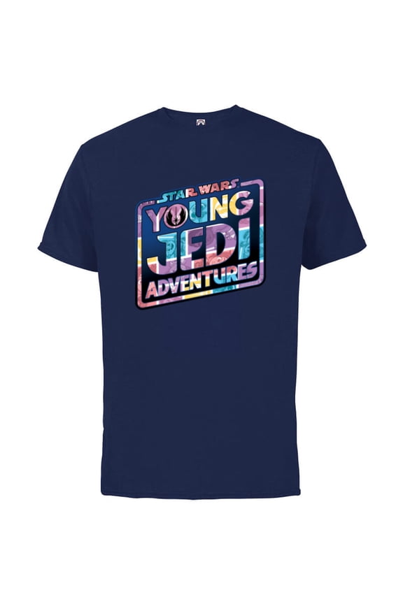 Young Jedi Adventures Logo with Character Art - Short Sleeve Cotton T-Shirt for Adults - Customized-Navy