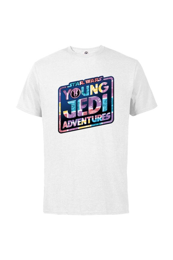 Young Jedi Adventures Logo with Character Art - Short Sleeve Cotton T-Shirt for Adults - Customized-White